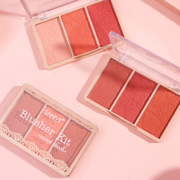 3 färger Face Blush Kombinationsplatta Pulverpalett Kosmetisk Allmänt Naturligt 1