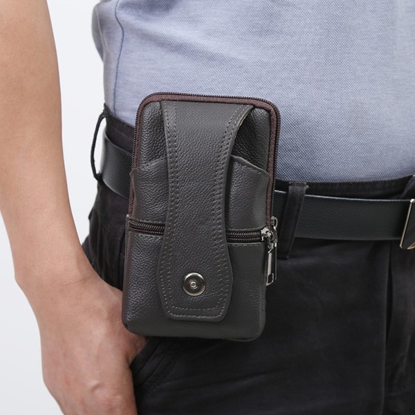 Läder phone case hölster Smartphone bältesögla påse Väska för herr bältesklämma hölster coffee