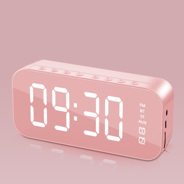 Stereo Bluetooth kompatibel högtalare med väckarklocka tidsvisning FM-radio för hemmet pink