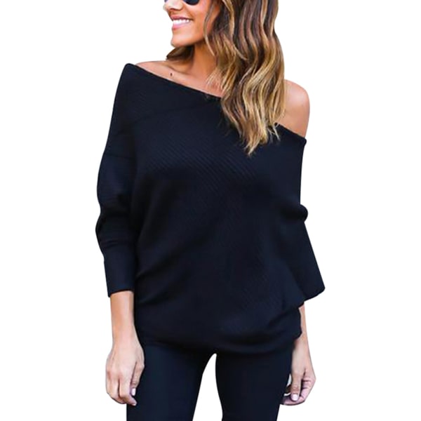 Dam Off Shoulder Stickad Baggy Sweater Dam Lös Pullover Jumper Top Blus Nyhet a 2xl