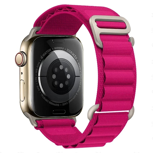Alpine Armband för Apple Watch Armband 44mm 40mm 49mm 45mm 41mm 38mm 42mm Nylonarmband Iwatch Ultra 2 Series 9 3 4 5 6 7 8 SE Armband Rose Red 38mm 40mm 41mm