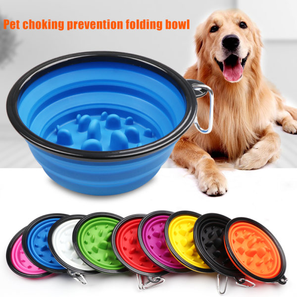 Portable Dog Slow Feeder Bowl Collapsible Pet Slow Eating Bowl Foldable Dog Feeder blue large
