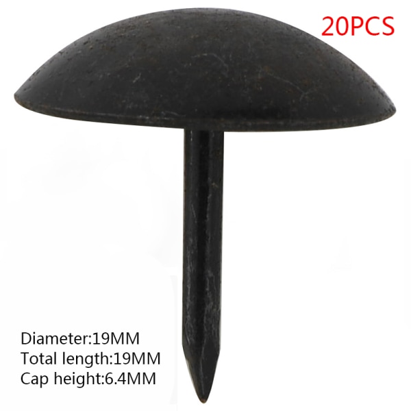 20st runda naglar multi-storlek diameter svart dekoration retro svart kartnålssoffa 19x19mm