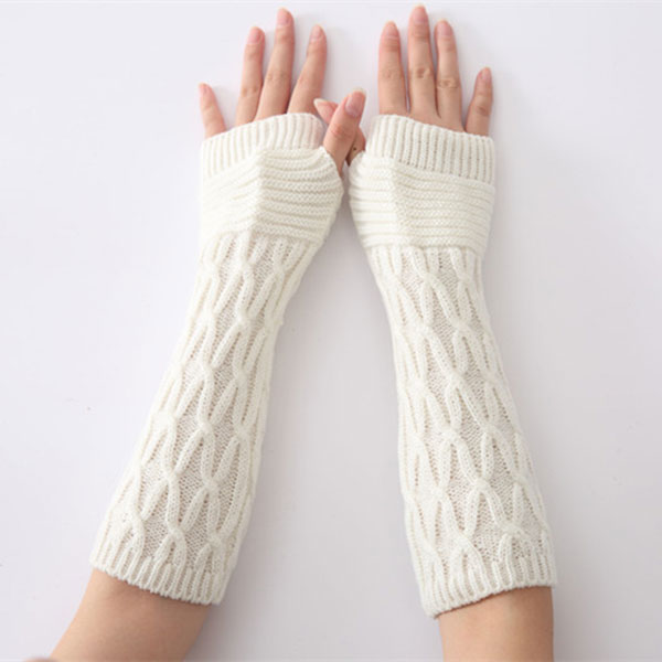 Kvinnor Armvärmare Vinter Långa Handskar Mode Fingerless Handskar Enfärgad Stickad white