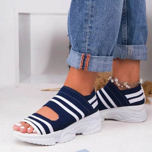 Kvinna Plattform Sandaler Slip On Shoes Anti-halk Walking Stickning Sock Sneakers green 43