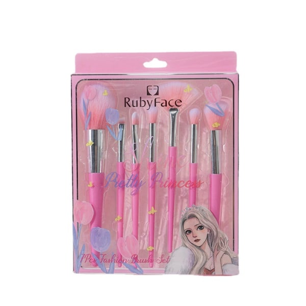 Case Brush Princess Series 7 Makeupborste Professionella sminkverktyg pink