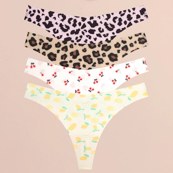 FINETOO 4 st Ultra Mjuka Trosor För Kvinnor Sexiga Grafiska Tryck Sömlösa Stringtrosor Kvinnliga Stretch Leopard G-string Bekväma Underkläder Style 11 M