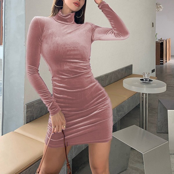 Midi kvinnors casual Retro sammet Sexig höftklänning för daglig dejting shoppingkläder pink s