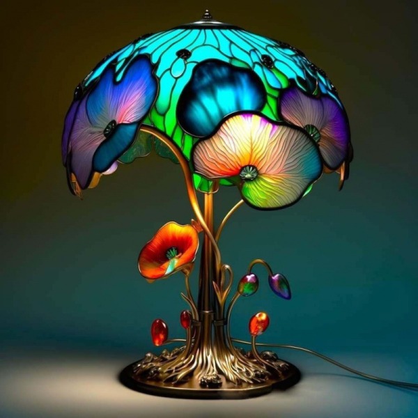 USB målad harts växt bordslampa Stained Glass Plant Series Bordslampa blue mushroom table lamp