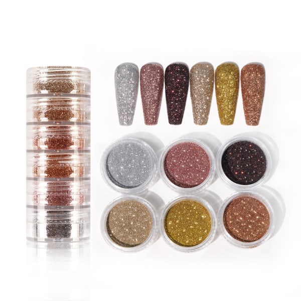 6 lådor självlysande färgglada nagelglitter Lättviktsguld silverglänsande paljetter för hemmet fingernagel DIY Supply 2