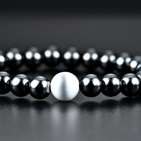 Magnetic Black Beads Armband 6cm Elastiskt pararmband för män kvinnor default
