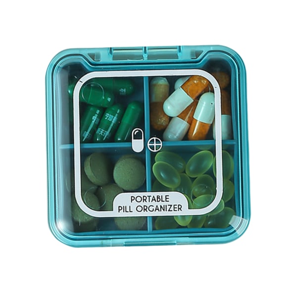 Mini 4-Grid tablettlåda Bärbar medicintablettdispenser med stor kapacitet för hemma utomhus blue