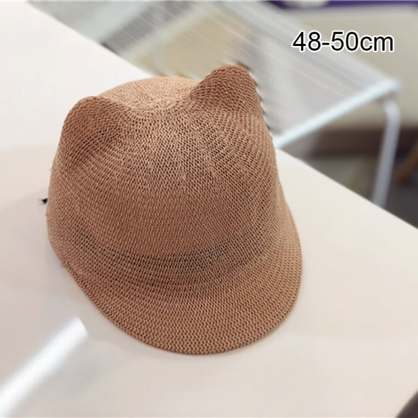 Straw Baby Cap för Boy Girl Solid Summer Baby Solhatt Andas med öron Beach Kids khaki