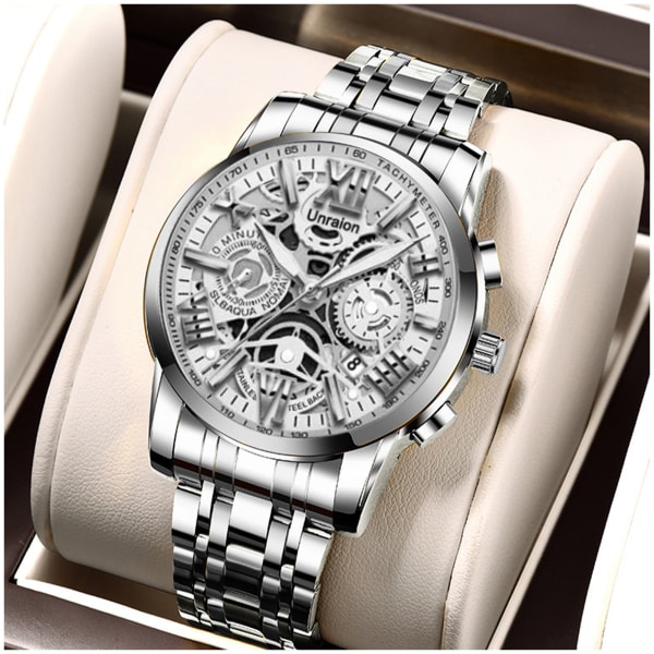 Automatisk watch för män Easy Reader Lysande watch för affärsmöte utanför kontoret silver