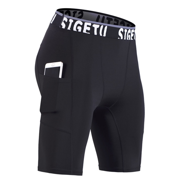 Löpartights för män Shorts med ficka Snabbtorkande Elastic Sports Compression Gym black l