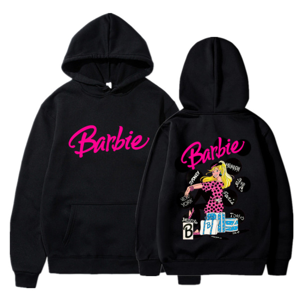 Barbie sammetströja dam med massiv printed känguruficka med dragsko med dragsko black xxl