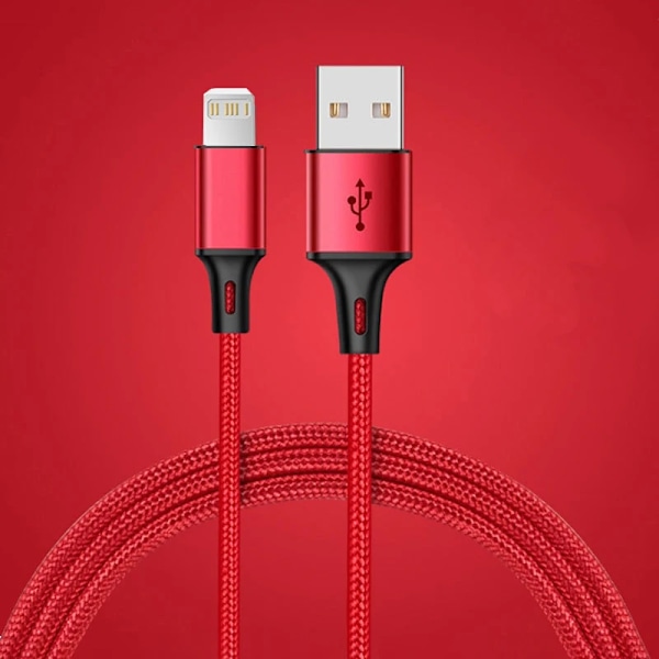 0,5m 1m 2m 3m USB Datakabel Laddare För iPhone 13 12 11 Pro X XR Max 5S 6 7 8 Plus 3A Snabbladdning Lång Kort Telefon Sladd Red 25cm