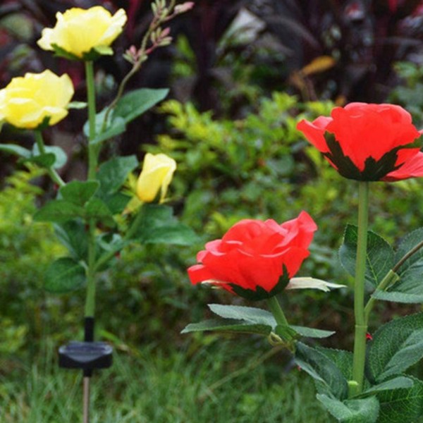 Solar Garden Stake Lights Färgglada LED Tre Blommor Rosor Spotlight Gård Uteplats Pathway Dekoration three pink roses pink