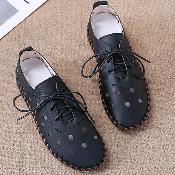 Kvinnors Flats Hollow Lace Up Tjock sula Hål Skor sömmar Runt Head Loafers black 39