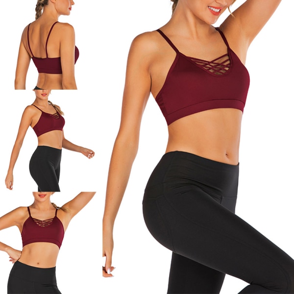 Womens Yoga Sports Running BH Rygg Hollow Crop Top Vest Stretch BH med avtagbar b s