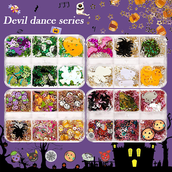 Boxad Halloween Nail Art Paljetter Nagellack Gel DIY Smycken Nagel Ornament Set 57