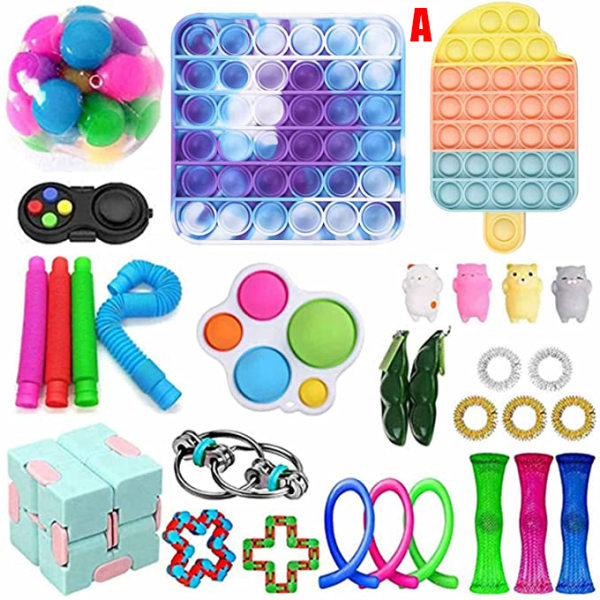 Sensory Fidget Toys Set Push Bubble Pop Fidget Toy Set Stress Relief Fidget Pack för barn Vuxna a