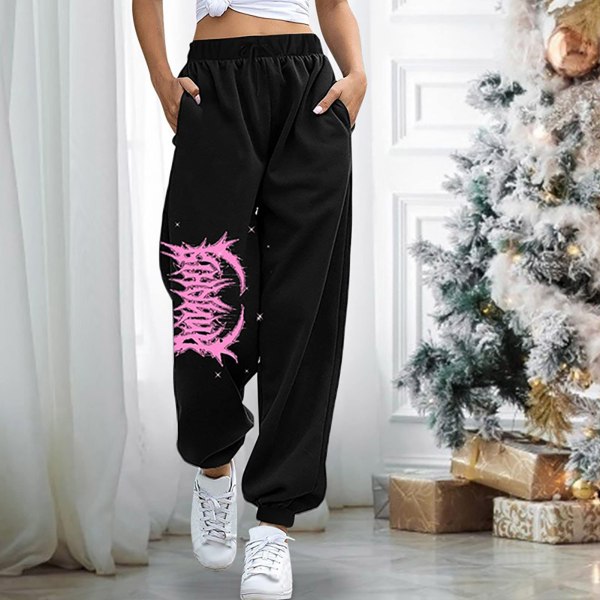 High Waist Joggers Byxor Dam Andningsbyxor Printed bokstäver 2xl black