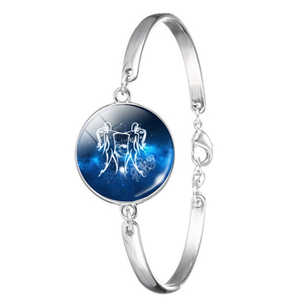 Klassiskt Zodiac Silver Armband Time Gem Fashion Glas Armband Present till flickvän föräldrar gemini