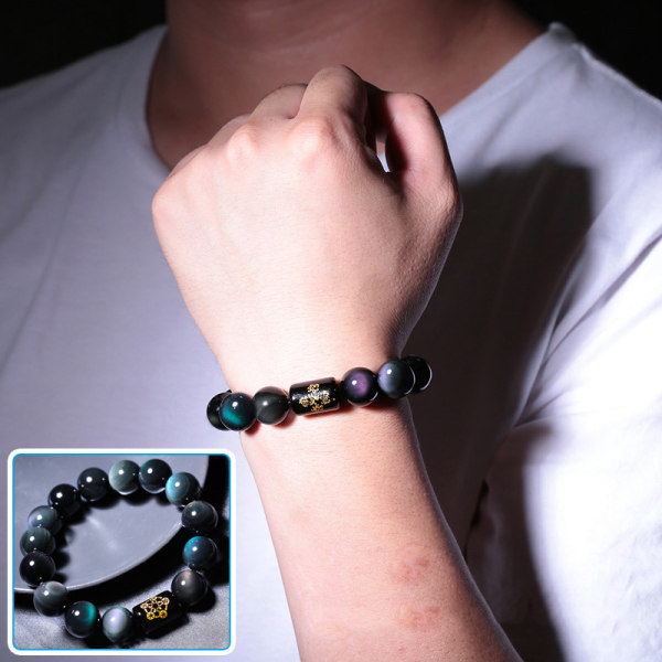 Naturlig Obsidian Stone Armband Gradient Svart Färg Välsignelse Lucky Beads Wrist Smycken a