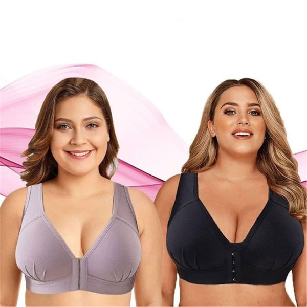 Plus Size Front Stängning Elastisk Push Up Comfort BH Dam Trådlös BH l pink