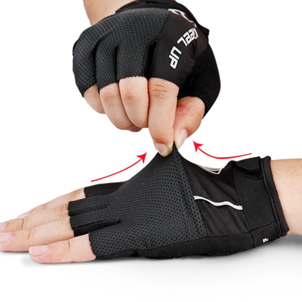Halkfria halvfingerhandskar med handledsstöd Vadderade Fitness Kort öppet finger black red l