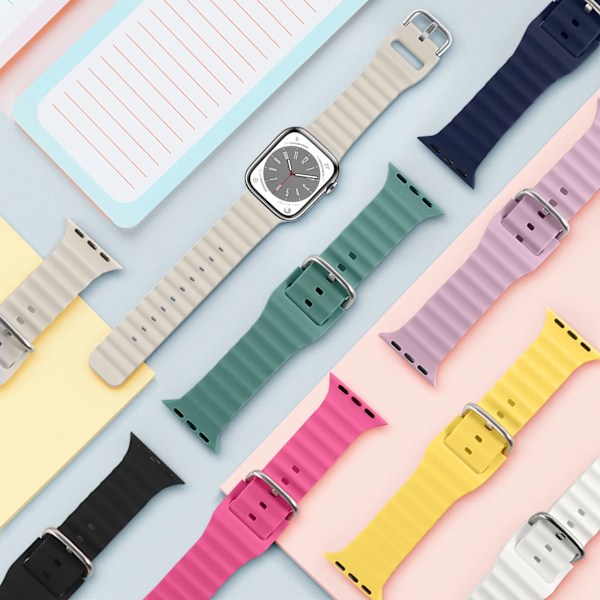 Ocean Band för Apple Watch Armband 45mm 44mm 40mm 41mm 42mm 38mm serie 7 6 3 se 8 45 mm Silikonarmband iWatch ultra 49mm Rem Yellow 42mm 44mm 45mm 49mm