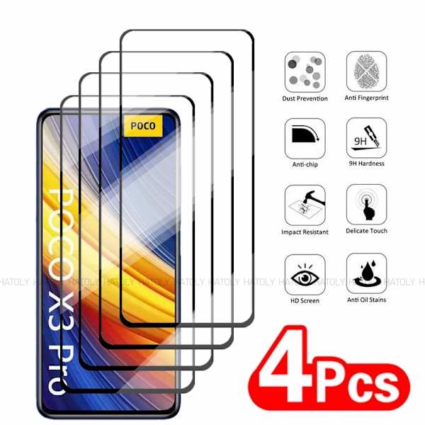 2/4 st Härdat Glas För Xiaomi Poco X3 Pro Skärmskydd Xiaomi Poco X3 Pro X3 NFC Full Lim Telefonskyddsfilm Xiaomi Poco X3 Pro 4PCS Tempered Glass Poco X3 Pro