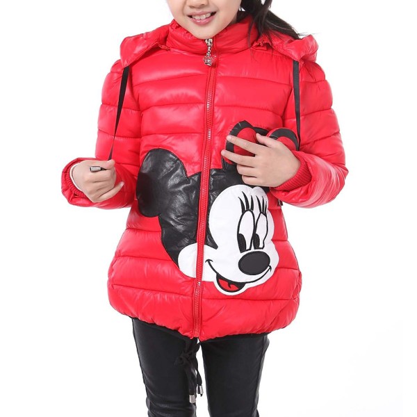 Tjejer Pufferjackor med huva Minnie Printed Hooded Ytterwear Winter Coat rose red l