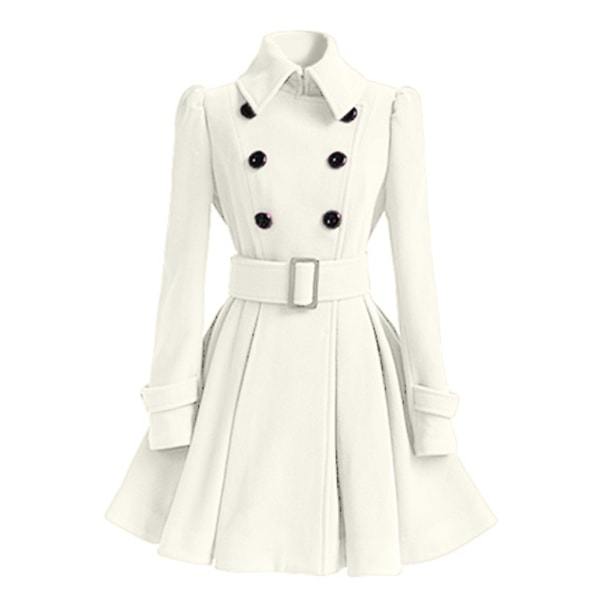Kvinnors vinterkappor Dubbelknäppt elegant vintage mode filt trenchcoat white 2xl