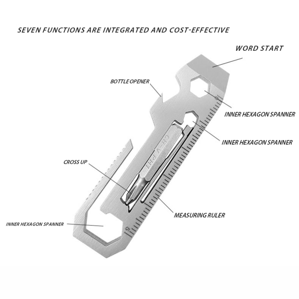 Multifunktionell skiftnyckel med öppnare och mätlinjal Multiverktyg i rostfritt stål 1