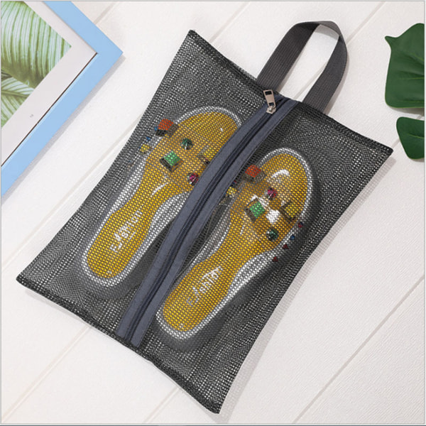 Bärbar mesh skopåsar Andningsbar rese-toalettväska för strandsportresor och camping shoe bag gray