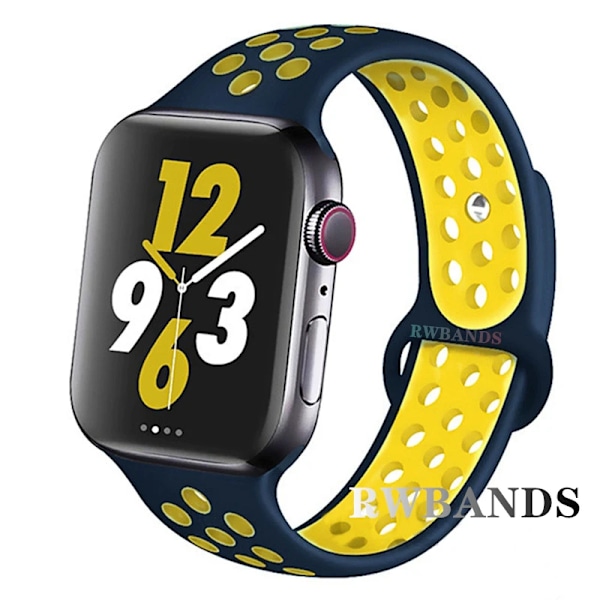 Sportarmband för Apple Watch Band 46mm 44mm 40mm 42-38-41mm 45mm Andningsbart Armband iWatch Series 10 9 8 7 6 SE 5 3 Ultra 2 49mm 35 dark blue yellow 38 40 41 S10-42mm ML