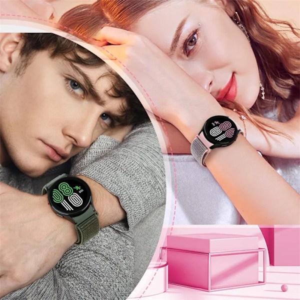 Nylonloop för Samsung Galaxy Watch 6-5-pro-4 44mm 40mm armband Utan glipor 20mm Armband Sportarmband Galaxy 4-6 classic 43mm 47mm Rem Smokey Mauve 10 Galaxy4 Classic 42mm