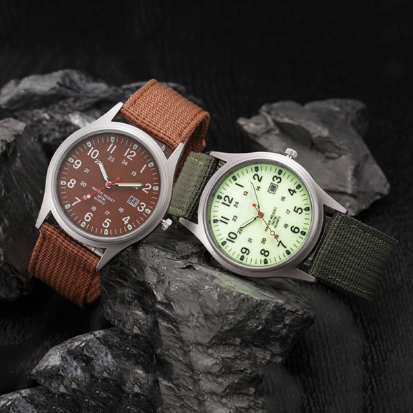 Herr Military Watch Quartz Analog Clock Canvas Armband Sports Army Waterproof Armbandsur black