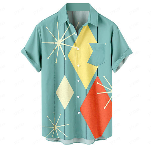 Herrskjorta Button Down Rockabilly Style Summer Tops Strandkläder med ficka l