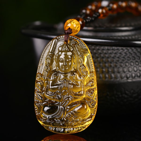 Citrin Guardian Buddha hänge halsband med pärlkedja för män kvinnor smycken present a