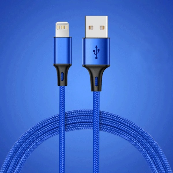 0,5m 1m 2m 3m USB Datakabel Laddare För iPhone 13 12 11 Pro X XR Max 5S 6 7 8 Plus 3A Snabbladdning Lång Kort Telefon Sladd Blue 200cm