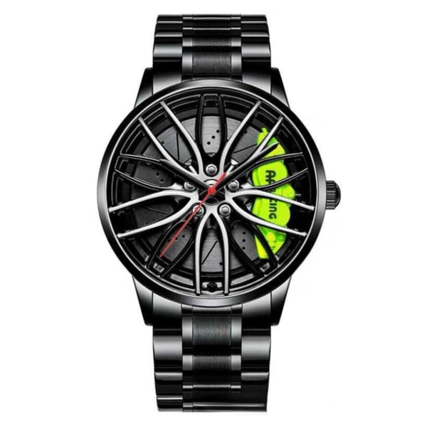 Vuxna rostfria watch runt watch med hjulnavstil för affärsmöte utanför kontoret black green