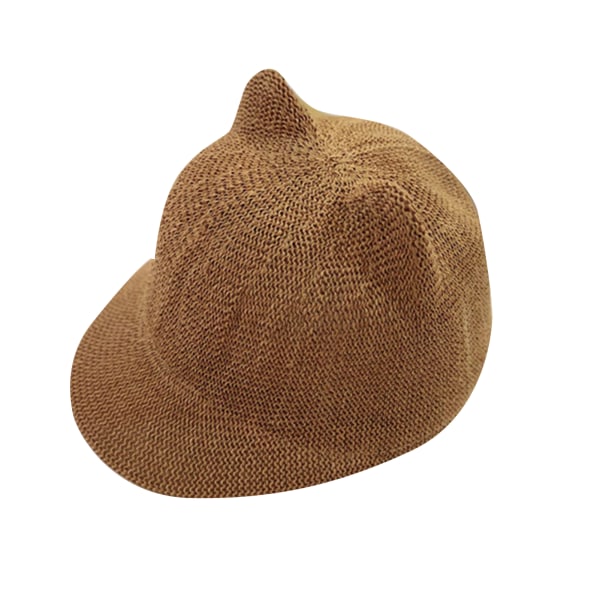 Straw Baby Cap för Boy Girl Solid Summer Baby Solhatt Andas med öron Beach Kids khaki