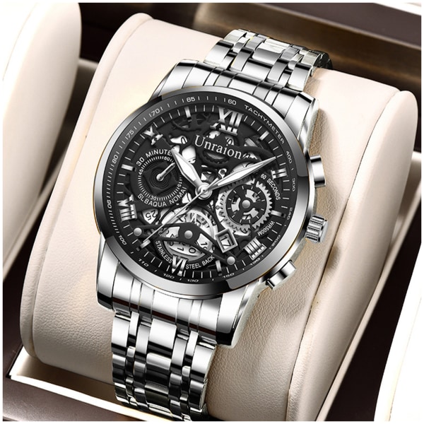 Automatisk watch för män Easy Reader Lysande watch för affärsmöte utanför kontoret silver black