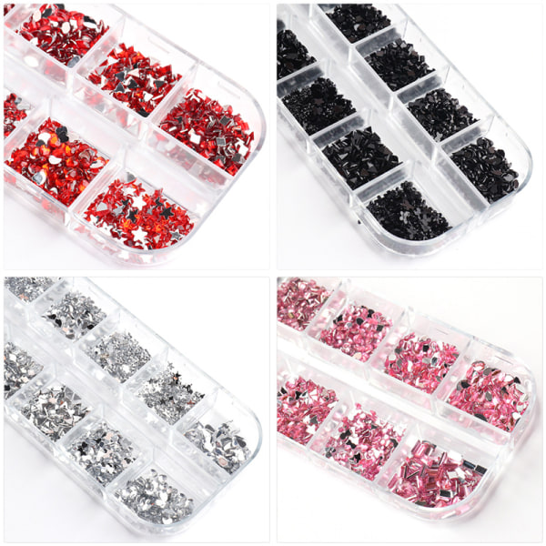 12 Grid Fin Glitter Nail Art Dekoration Färgglada Nageltillbehör för Kvinnor Flickor DIY black