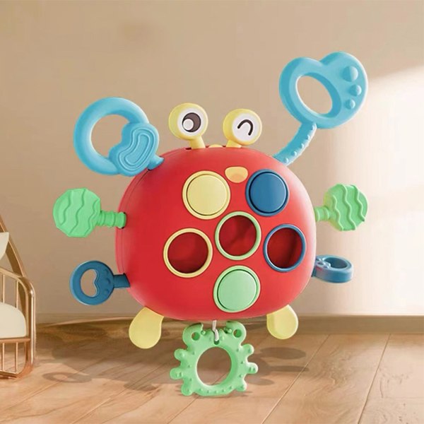 Montessori baby krabba dra leksaker Bärbara tidiga pedagogiska sensoriska leksaker Barnens dag Födelsedagspresenter blue