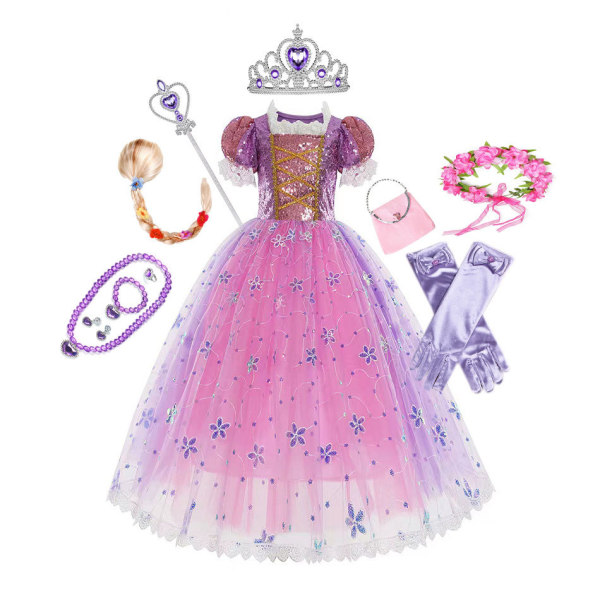 Halloween Barnkläder Ny Klänning Långt Hår Paljetter Prinsess Klänning Långt Hår long hair princess dress 140cm