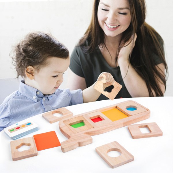 Träpusselleksak Färgglad geometrisk form Trästicksåg baby leksak 1
